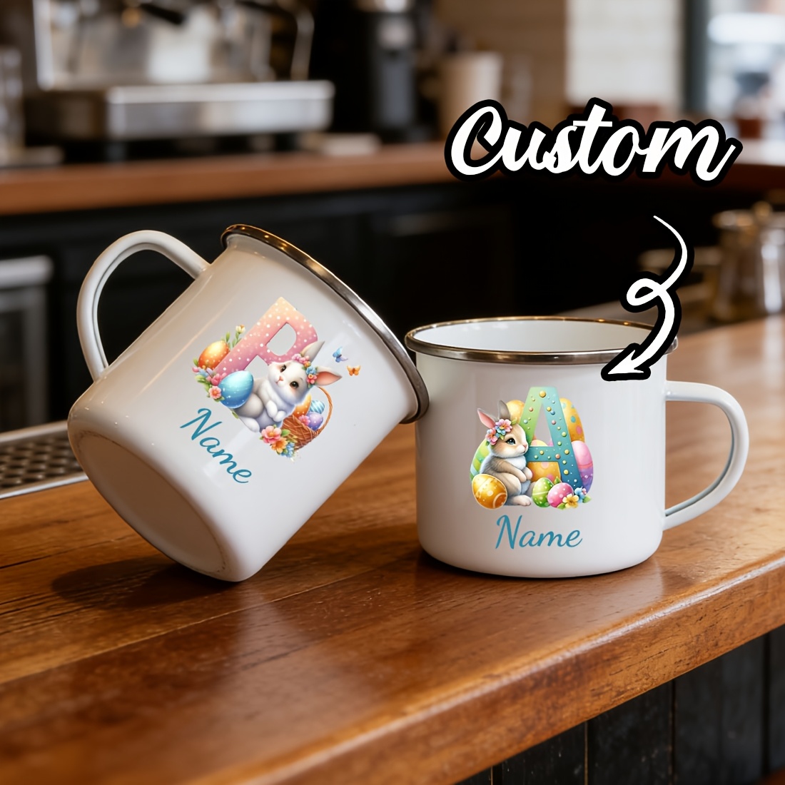 Coffee Equipment With Name - أكواب مخصصة بتصميم زهور وحرف أولي