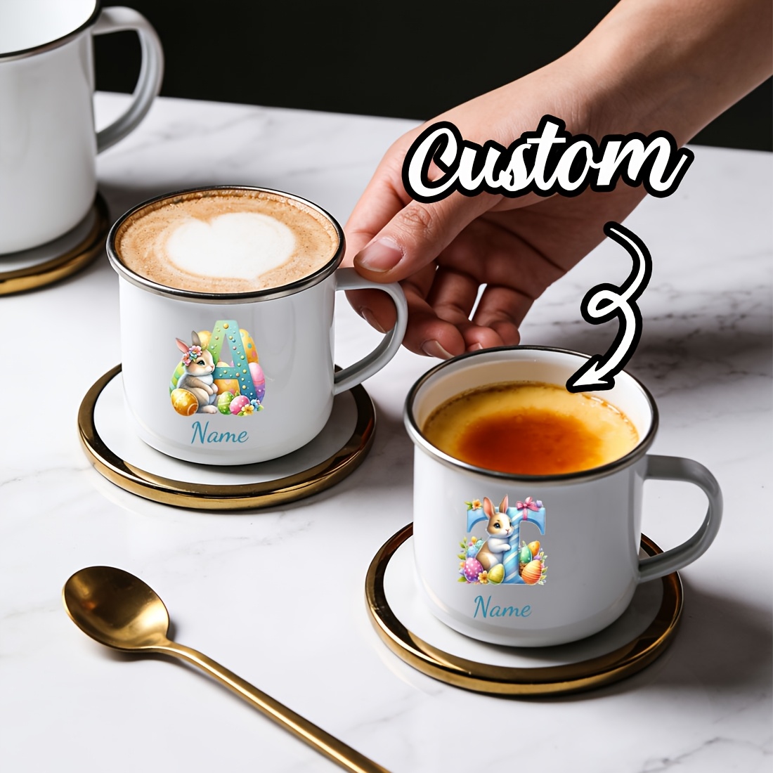 أكواب مخصصة بتصميم زهور وحرف أ - مراجعة Coffee Equipment With Name وسعره